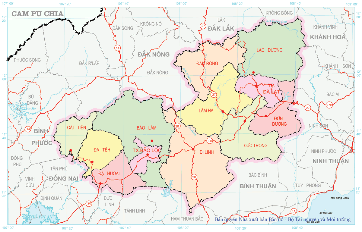 Bản đồ Hành chính Tỉnh Lâm Đồng